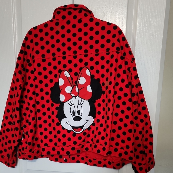 Stylish Disney Minnie Mouse Red Polka Dot Denim Jacket - Picture 2 of 6